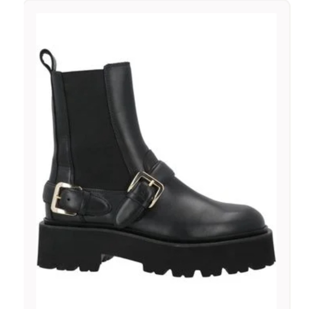 SANDRO LEATHER COMBAT BOOTS - BLACK - size 39 (8-8.5US) with dustbag